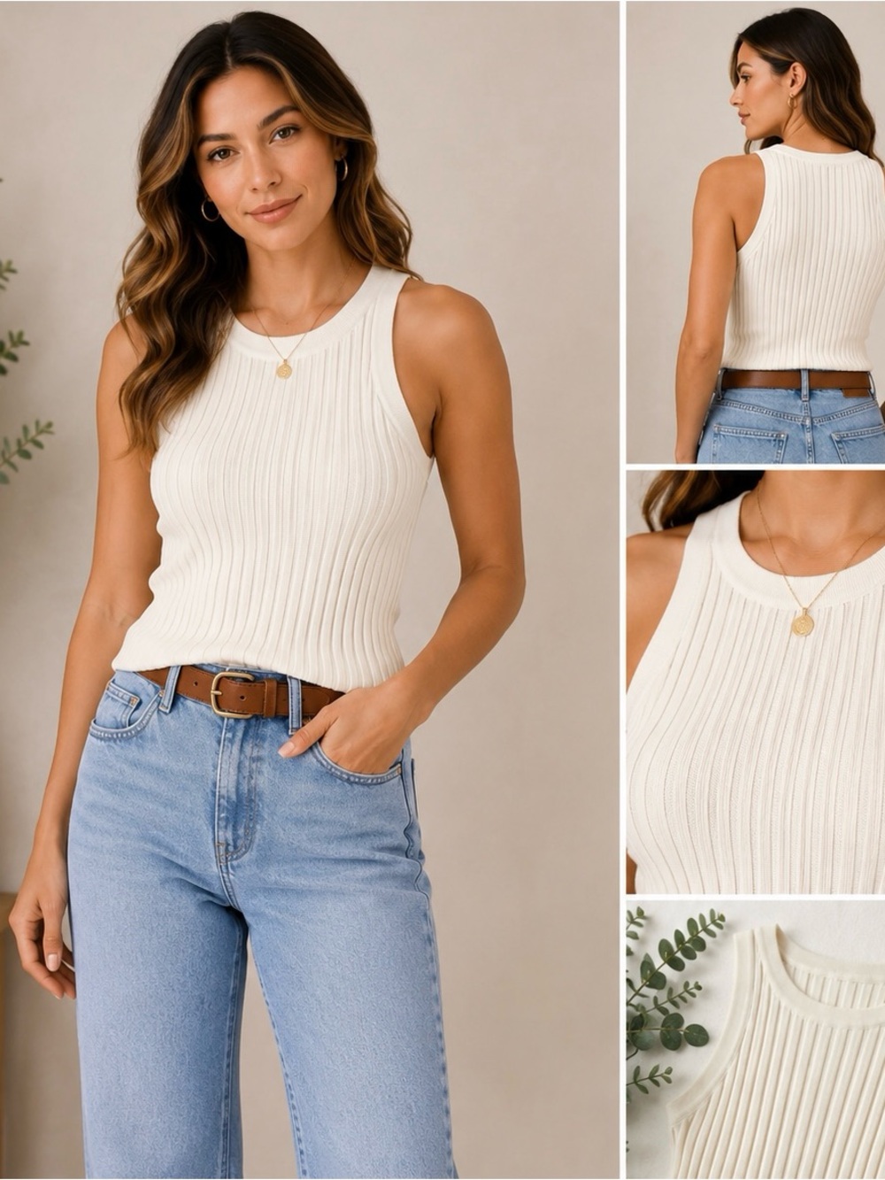 Ribbed Tank Knit Top in Cream-NWOT